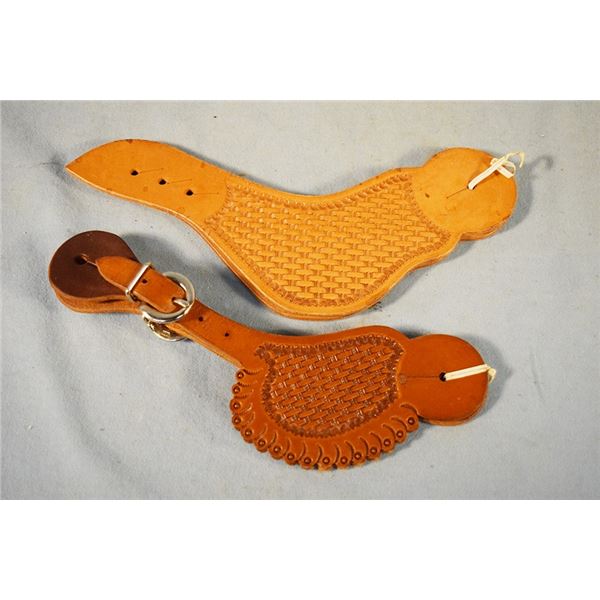 (2) pair of new leather spur straps, basket weave