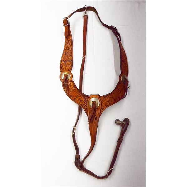 Full flower tooled breast collar, conchos, mint condition
