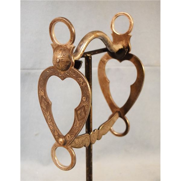Large heart silver mounted bit, chromed buttons and Ladie's chromes spurs, etched, stamped Rodeo