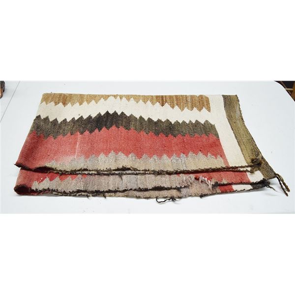 Older Navajo rug, 59" long x 34" wide, brown/red tones, some damage