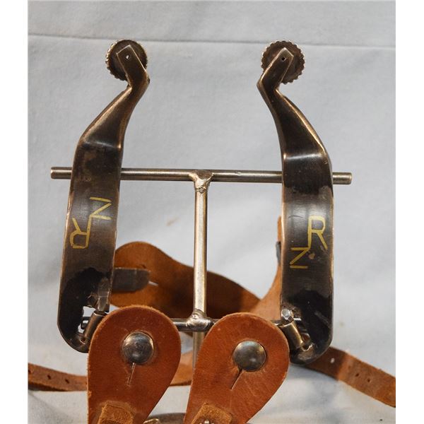 2 pcs: Roger Bohleen belt buckle with N lazy R brand and custom made spurs