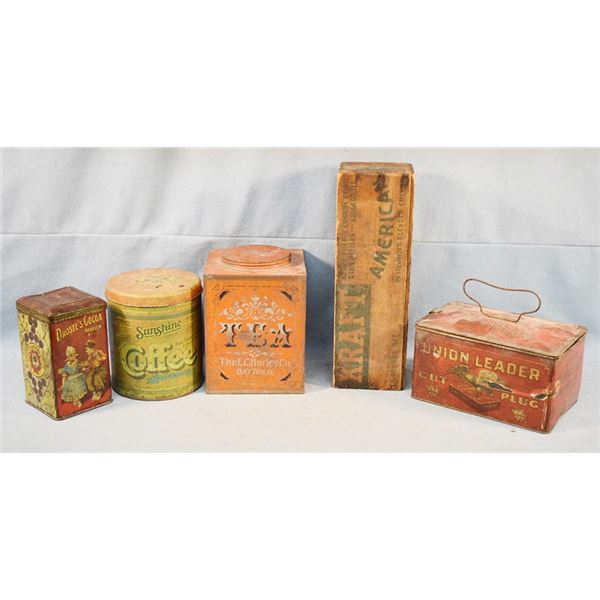 5 pcs: Wooden Kraft Cheese box and (4) tins