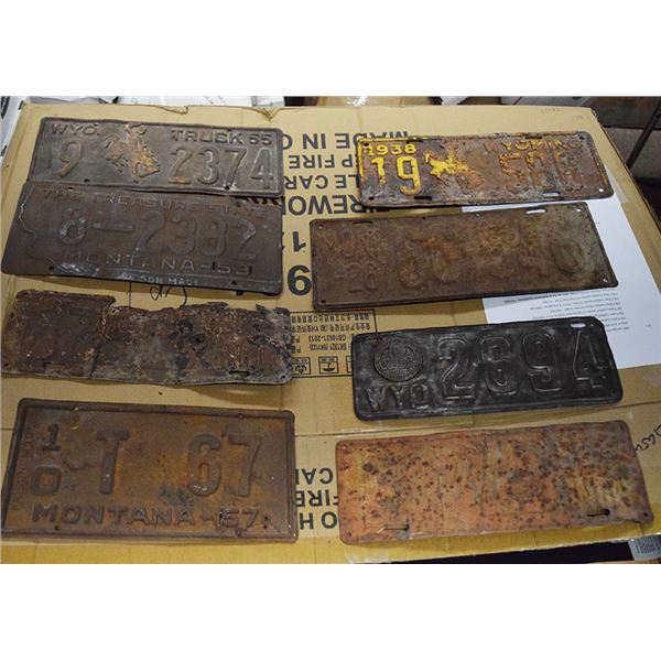 (8) Vintage license plates from MT & WY