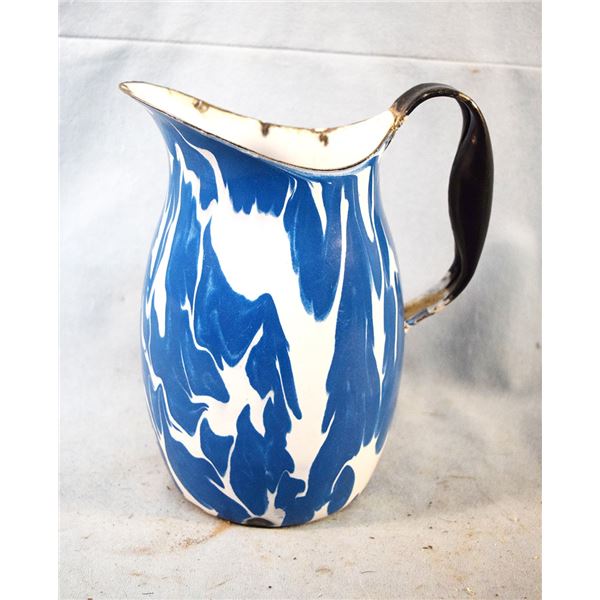 Blue enamelware pitcher and Blue enamelware coffee pot
