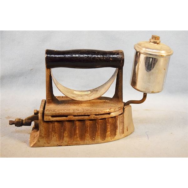 3 pcs: Vintage iron with wood handle & Sad iron, marked Geneca, ILL, a star and #8 and "The Monitor"