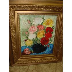 Framed Floral Oil on Board
