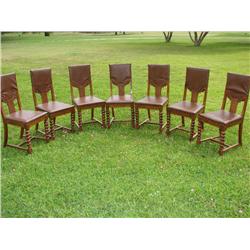 Set of 7 Leather & Barley Twist Chairs