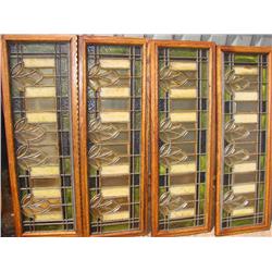 4 Oak Framed Stained Glass Panels (all good)