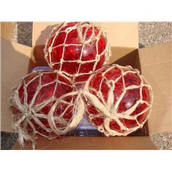 3 Large Red Glass Fishing Floats