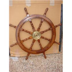 Large Wood & Brass Ship Wheel