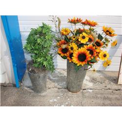 2 Metal Sap Buckets w/Floral