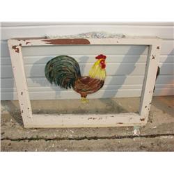 Old Rooster Painted Window