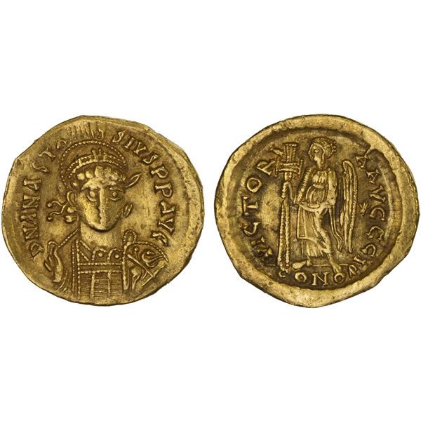 BYZANTINE EMPIRE: Anastasius, 491-518, AV solidus (4.21g), Constantinople, 492-507, VF-XF
