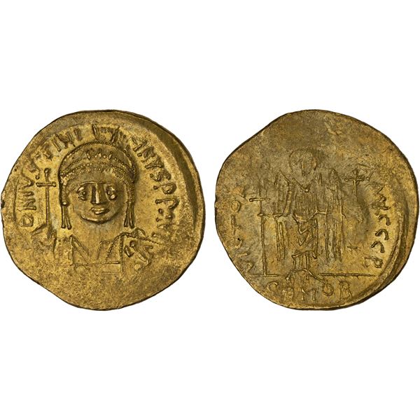 BYZANTINE EMPIRE: Justinian I, 527-565, AV solidus (4.46g), Constantinople, 542-565, Unc
