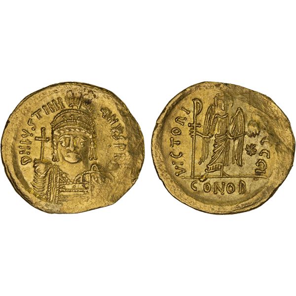 BYZANTINE EMPIRE: Justinian I, 527-565, AV solidus (4.38g), Constantinople, 542-565, AU-UNC