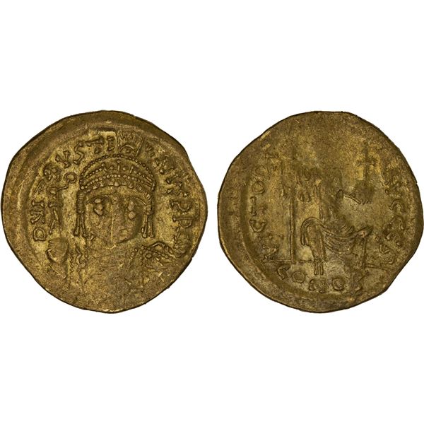BYZANTINE EMPIRE: Justin II, 565-578, AV solidus (4.46g), Constantinople, 567-578, Choice XF