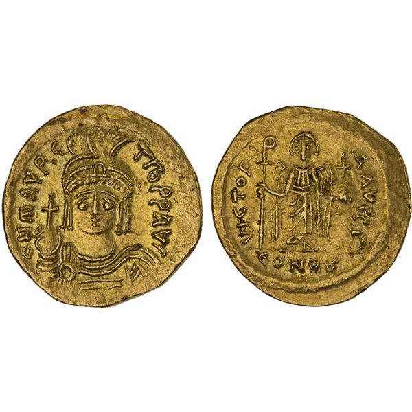 BYZANTINE EMPIRE: Maurice Tiberius, 582-602, AV solidus (4.26g), Constantinople, Choice AU