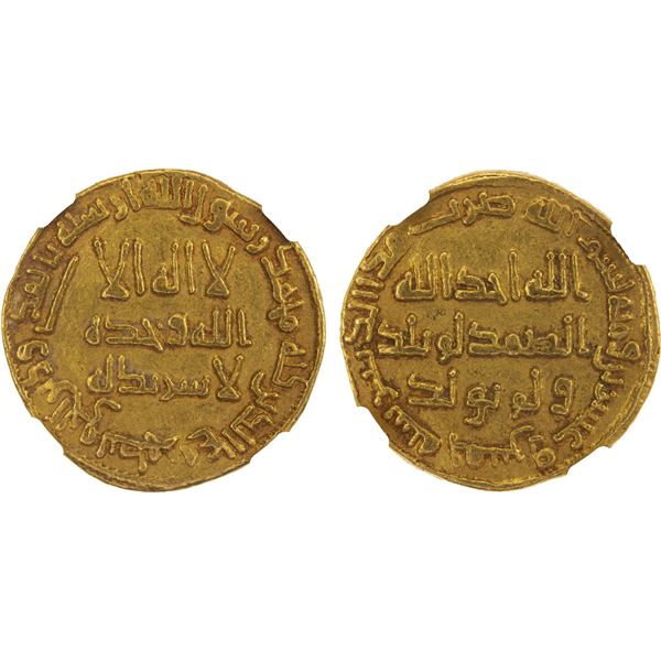 UMAYYAD: Hisham, 724-743, AV dinar (4.25g), NM (Dimashq), AH125, NGC AU55