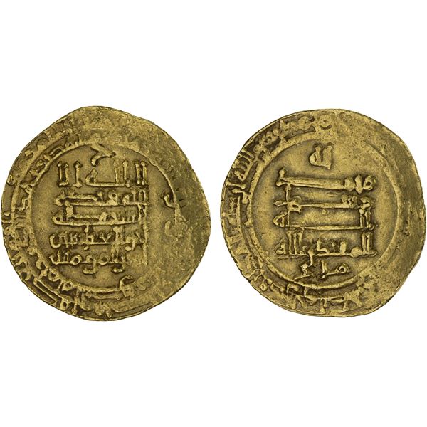 ABBASID: al-Muqtadir, 908-932, AV dinar (5.46g), Mah al-Basra, AH31(8), strong VF