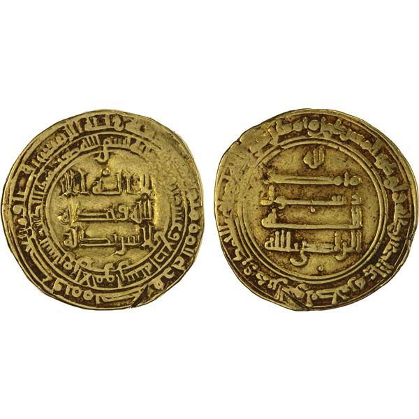 ABBASID: al-Radi, 934-940, AV dinar (7.27g), Tustar min al-Ahwaz, AH324, VF