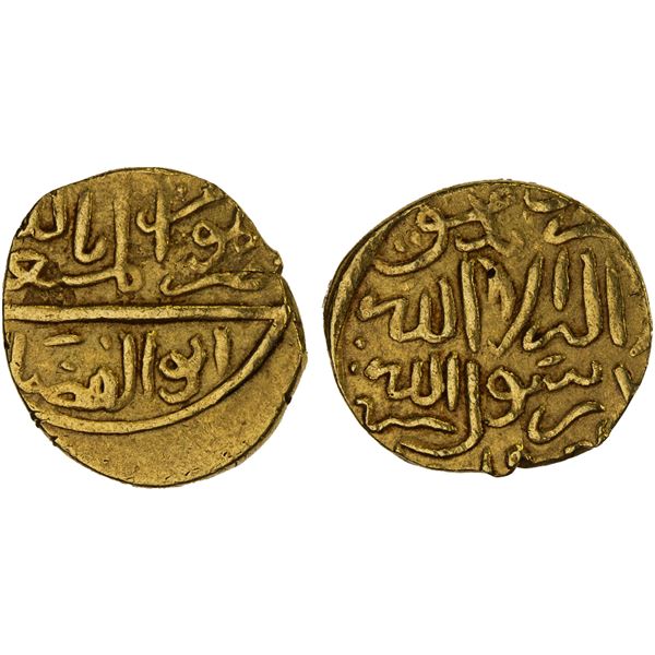 BURJI MAMLUK: al-Musta'in, 1412, AV bunduqi (ashrafi) (3.45g), Dimashq, ND, strong VF-XF