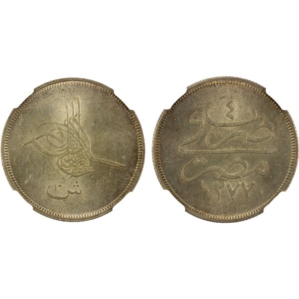 EGYPT: Abdul Aziz, 1861-1876, AR 10 qirsh, AH1277 year 4, NGC MS62