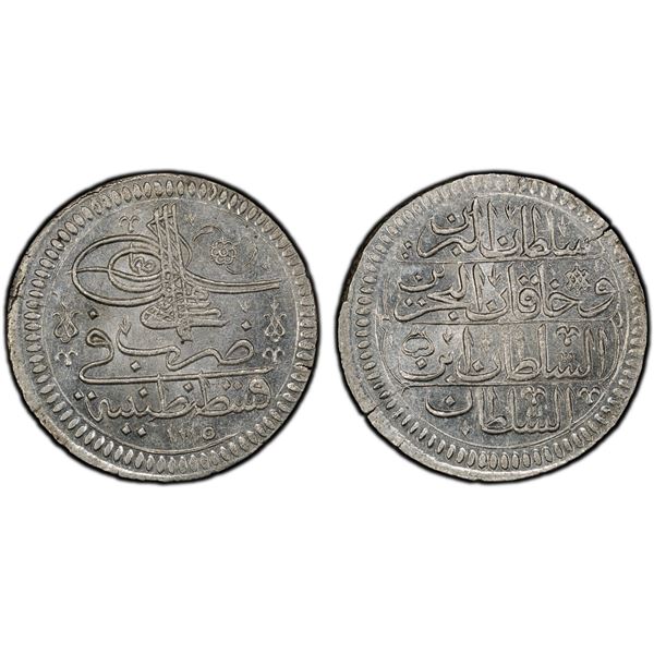 TURKEY: Ahmed III, 1703-1730, AR yirmilik, Kostantiniye, AH1115, PCGS MS65