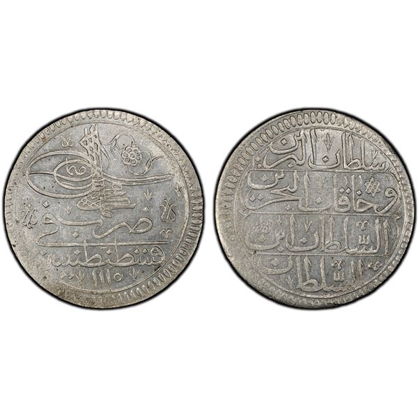 TURKEY: Ahmed III, 1703-1730, AR kurush, Kostantiniye, AH1115, PCGS MS64