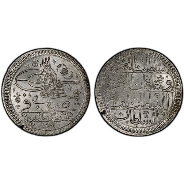 TURKEY: Mahmud I, 1730-1754, AR kurush, Kostantiniye, AH1143, PCGS MS65