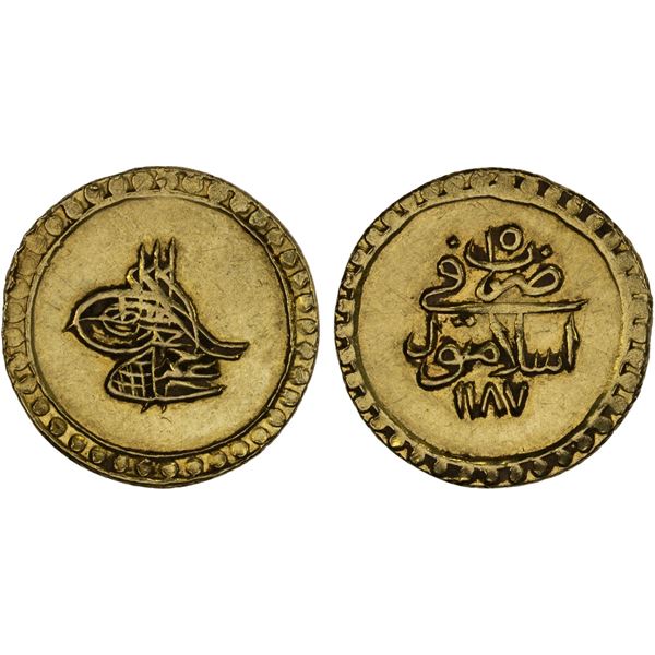 TURKEY: Abdul Hamid I, 1774-1789, AV sultani (3.44g), Islambul, AH1187 year 15, AU