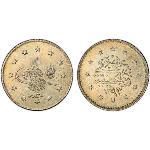 TURKEY: Abdul Hamid II, 1876-1909, AR kurush, Kostantiniye, AH1293 year 8 (1883), PCGS MS67