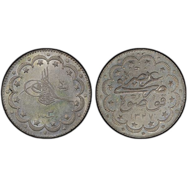 TURKEY: Abdul Hamid II, 1876-1909, AR 10 kurush, Kosova, AH1327 year 3, PCGS MS62