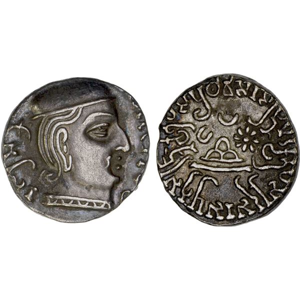 WESTERN KSHATRAPAS: Prthivisena, 221-222, AR drachm (2.22g), SE144, bold VF-XF