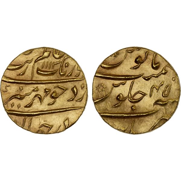 MUGHAL: Aurangzeb, 1658-1707, AV mohur (11.07g), Burhanpur, AH1113 year 45, Unc