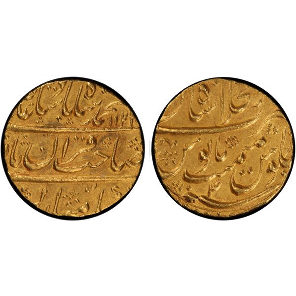 MUGHAL: Muhammad Shah, 1719-1748, AV mohur, Shahjahanabad (Delhi), AH113x year 4, PCGS MS62
