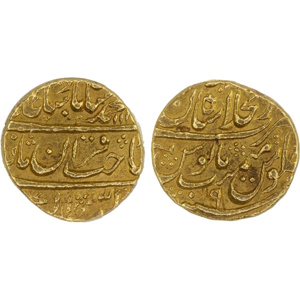 MUGHAL: Muhammad Shah, 1719-1748, AV mohur, Shahjahanabad (Delhi), AH114x year 19, ANACS AU50