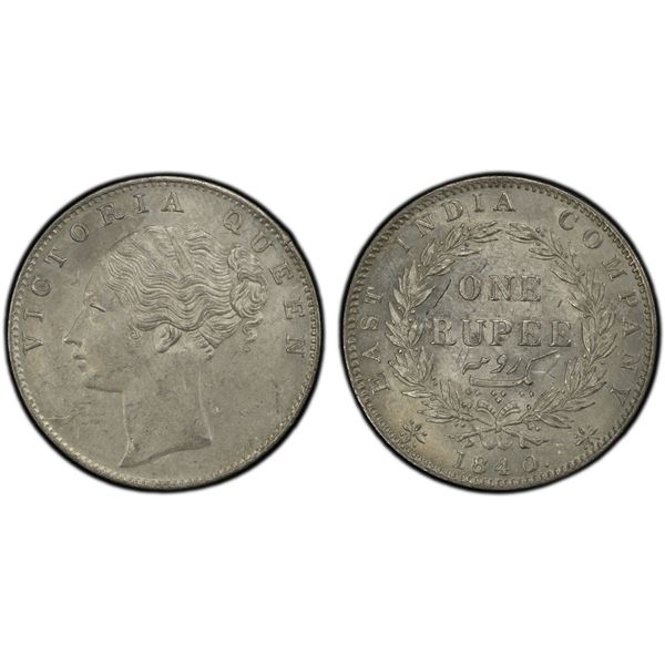 BRITISH INDIA: Victoria, Queen, 1837-1876, AR rupee, 1840(c), PCGS MS62