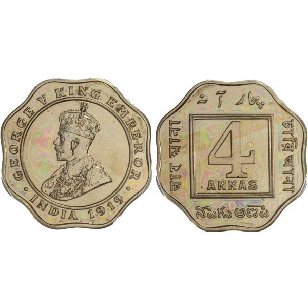 BRITISH INDIA: George V, 1910-1936, 4 annas, 1919(c), PCGS Proof 64