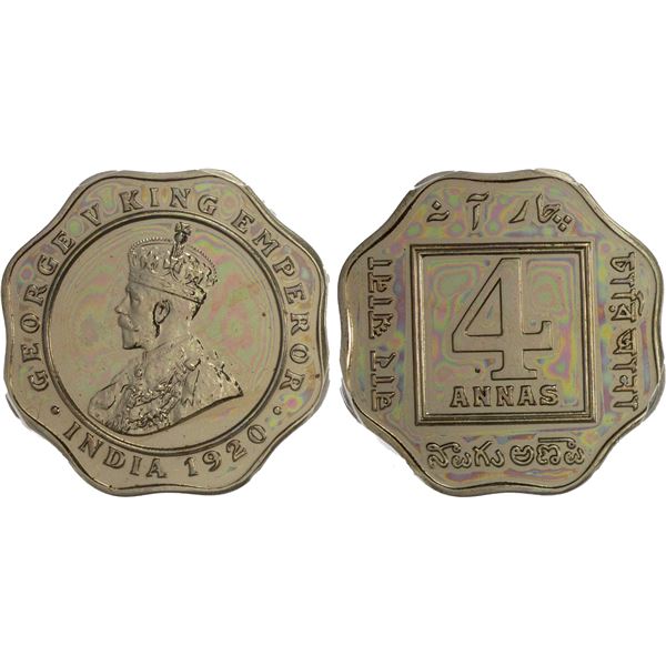 BRITISH INDIA: George V, 1910-1936, 4 annas, 1920(c), PCGS Proof 64