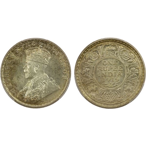 BRITISH INDIA: George V, 1910-1936, AR rupee, 1919(c), PCGS MS65