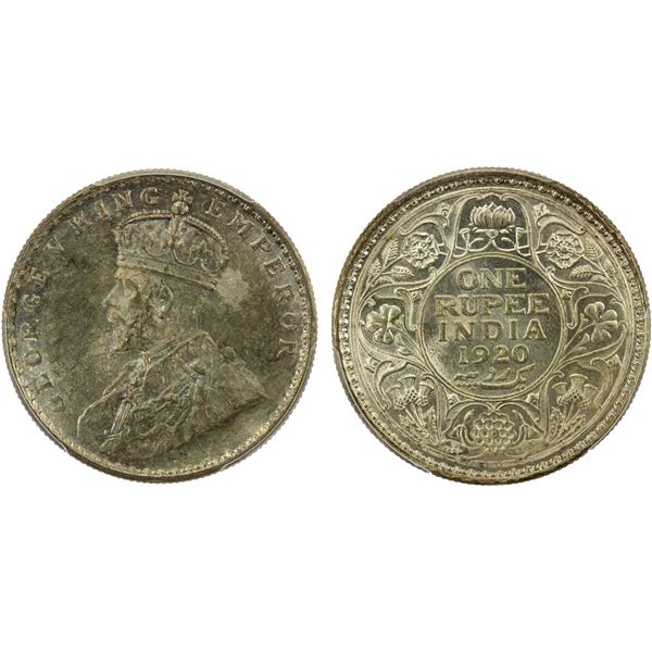 BRITISH INDIA: George V, 1910-1936, AR rupee, 1920(c), PCGS MS65