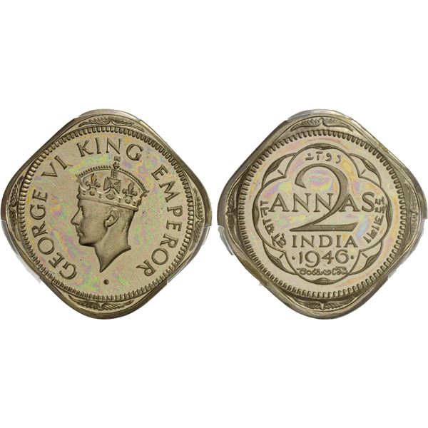 BRITISH INDIA: George VI, 1936-1947, 2 annas, 1946(b), PCGS Proof 64