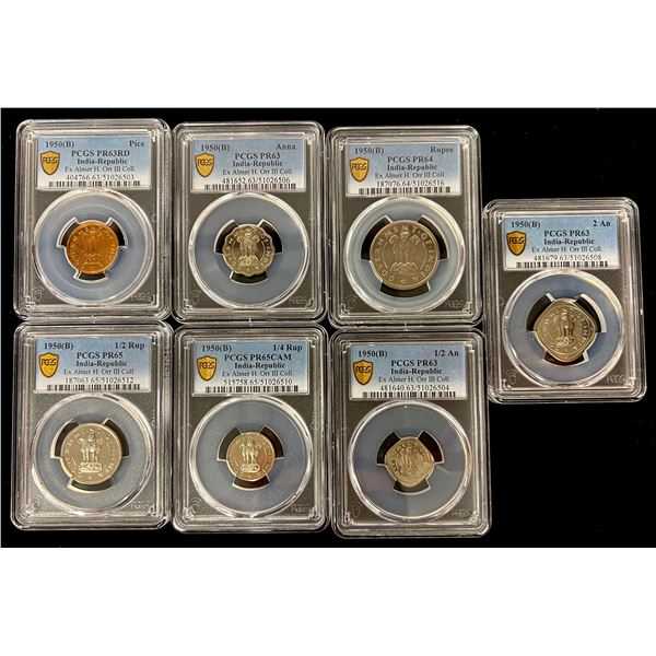 INDIA: Republic, 7-coin proof set, 1950(b)