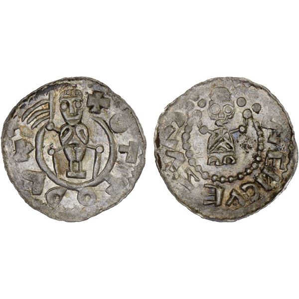 BOHEMIA: Otto I of Moravia, 1061-1087, AR denar (0.77g), Svatopluk (Olmütz), VF-XF