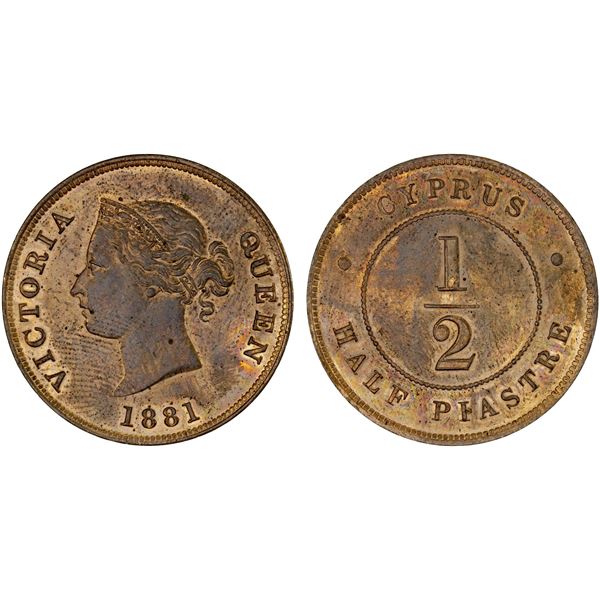 CYPRUS: British Colony, AE 1/2 piastre, 1881, Unc