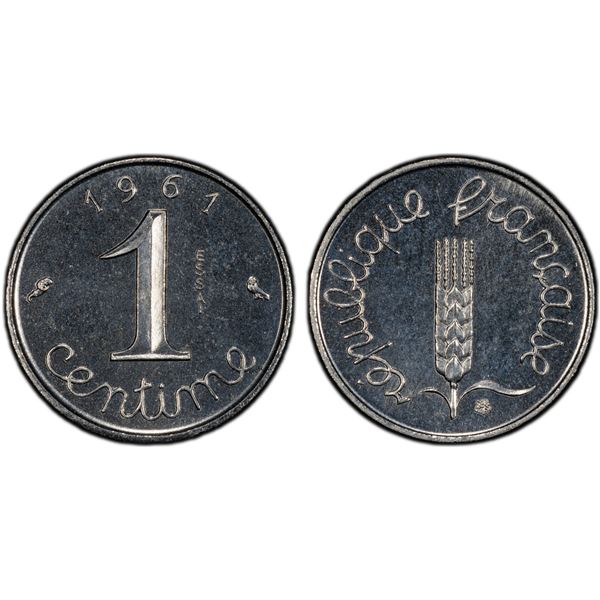 FRANCE: Republic, 1 centime, 1961, PCGS Specimen 67