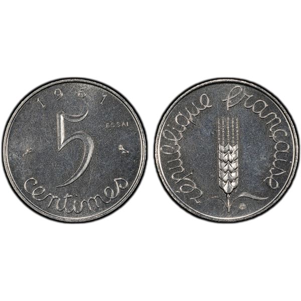 FRANCE: Republic, 5 centimes, 1961, PCGS Specimen 67