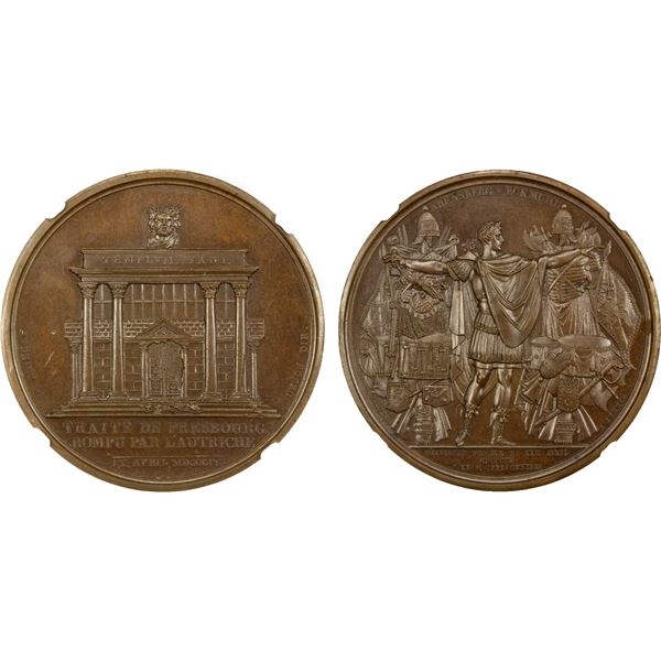 FRANCE: Napoleon I, Emperor, 1804-1814, AE medal, 1809, NGC MS65 BN