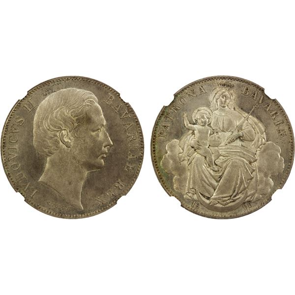 BAVARIA: Ludwig II, 1864-1886, AR vereinsthaler, 1866, NGC MS66