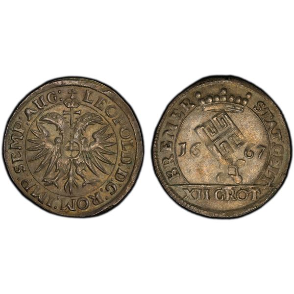 BREMEN: Free Hanseatic City, AR 12 grote, 1667, PCGS MS62